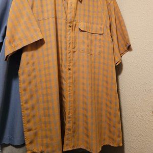 The North Face Orange and Blue Checked Short Sleeve Button-Down Shirt
